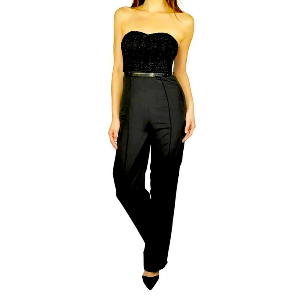 TED BAKER WOMEN'S TEXTURED BUSTIER STRAPLESS JUMPSUIT SOLID BLACK MSRP349 SIZE 1